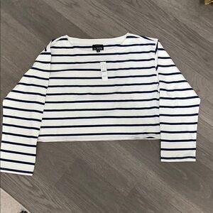 J. Crew White and Navy Striped Long Sleeve Tee